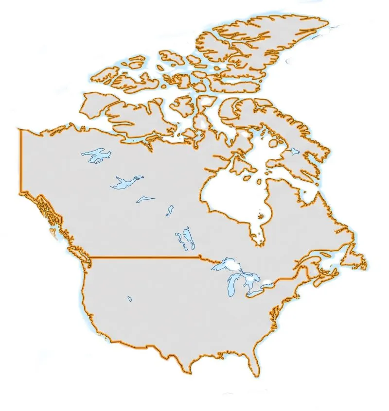 North Pro Equipment service area — Canada and United States